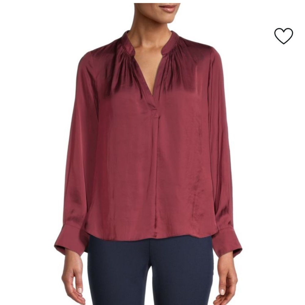 ZADIG & VOLTAIRE Tink Mandarin Collar Satin Tunic Blouse Top Shirt Wine Burgandy